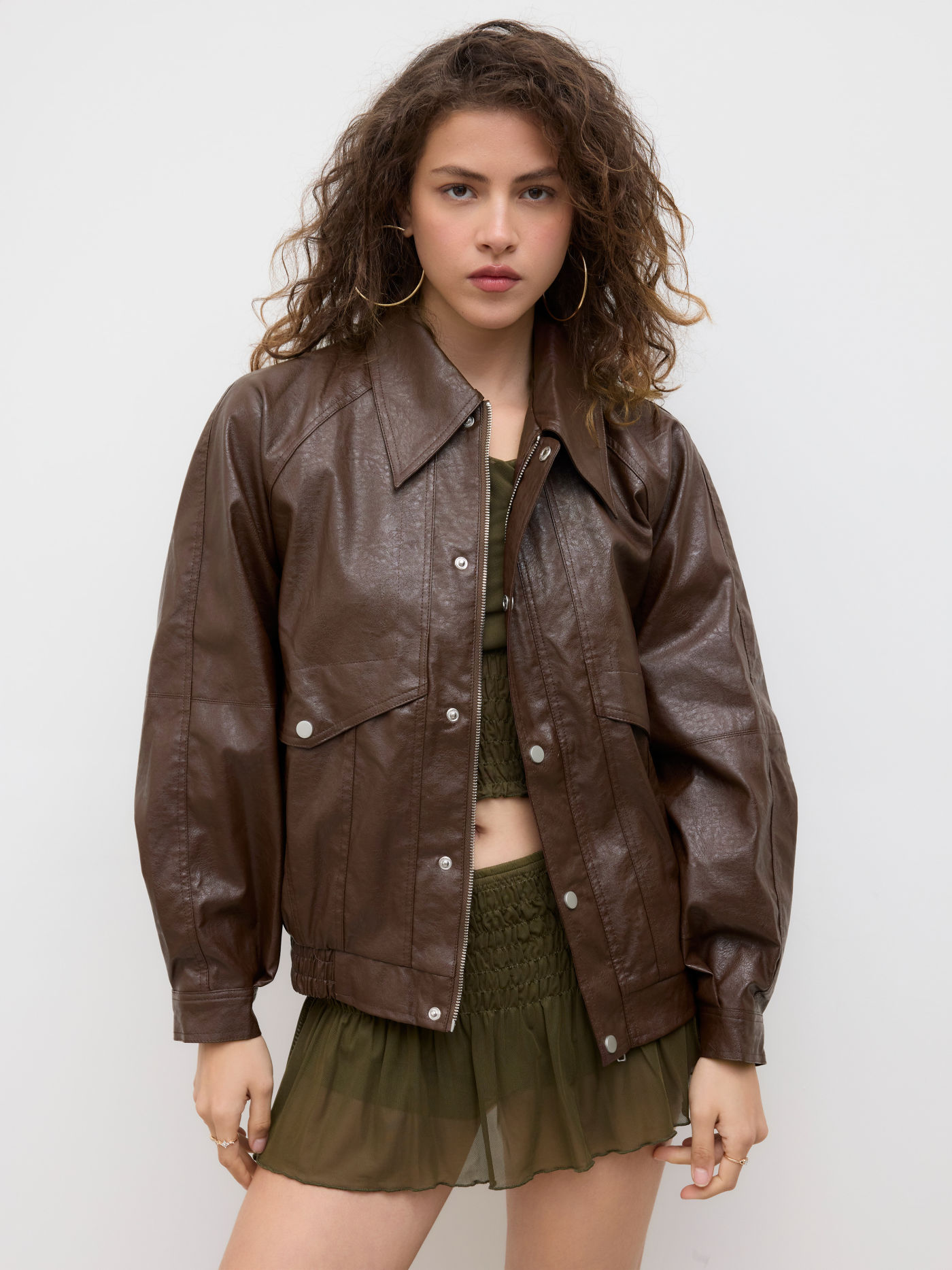 Faux Leather Zipper Jacket