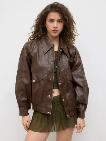 Faux Leather Zipper Jacket