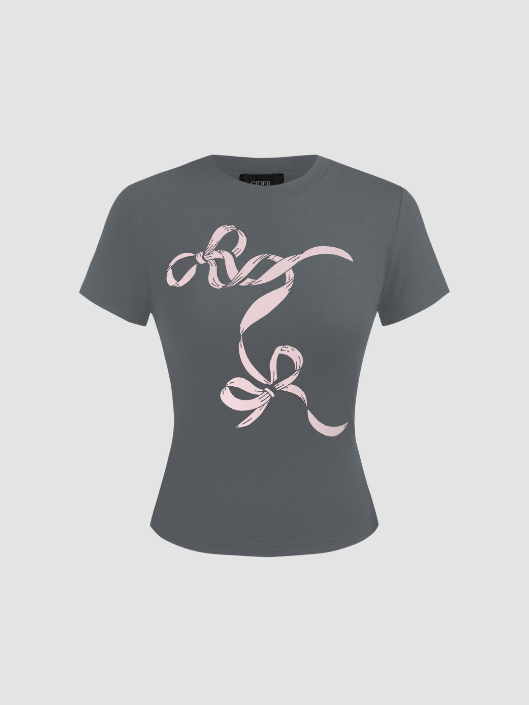 Round Neckline Bowknot Graphic Short Sleeve Tee