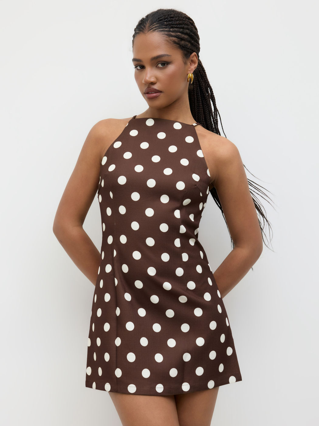 Boat Neck Polka Dot Mini Dress