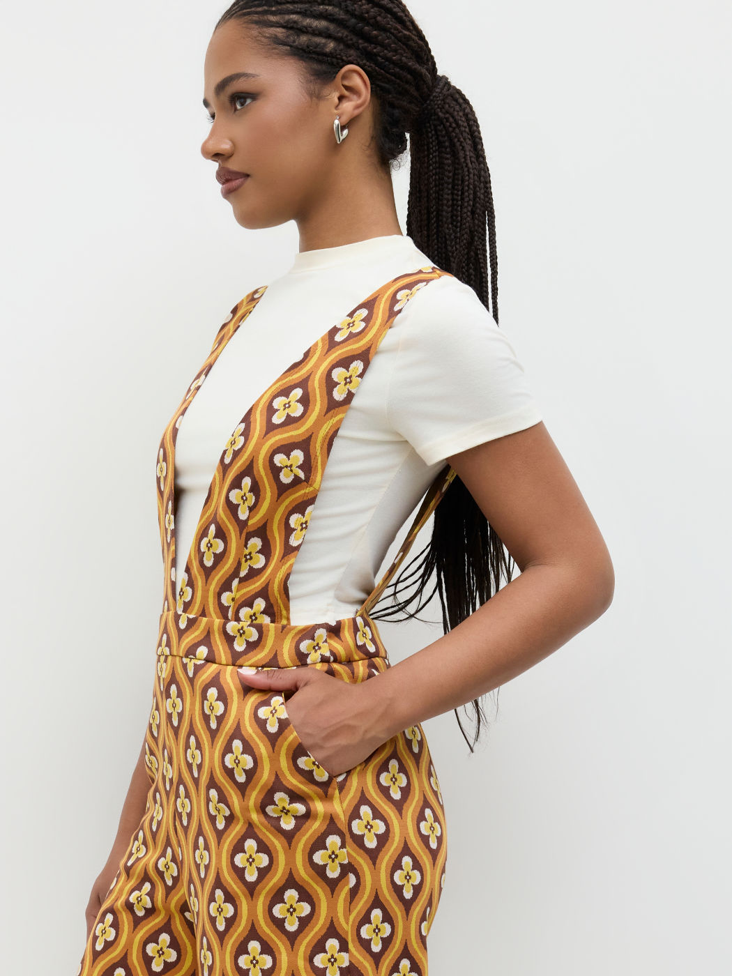 V-Ausschnitt Blumenmuster Geometrie Overalls