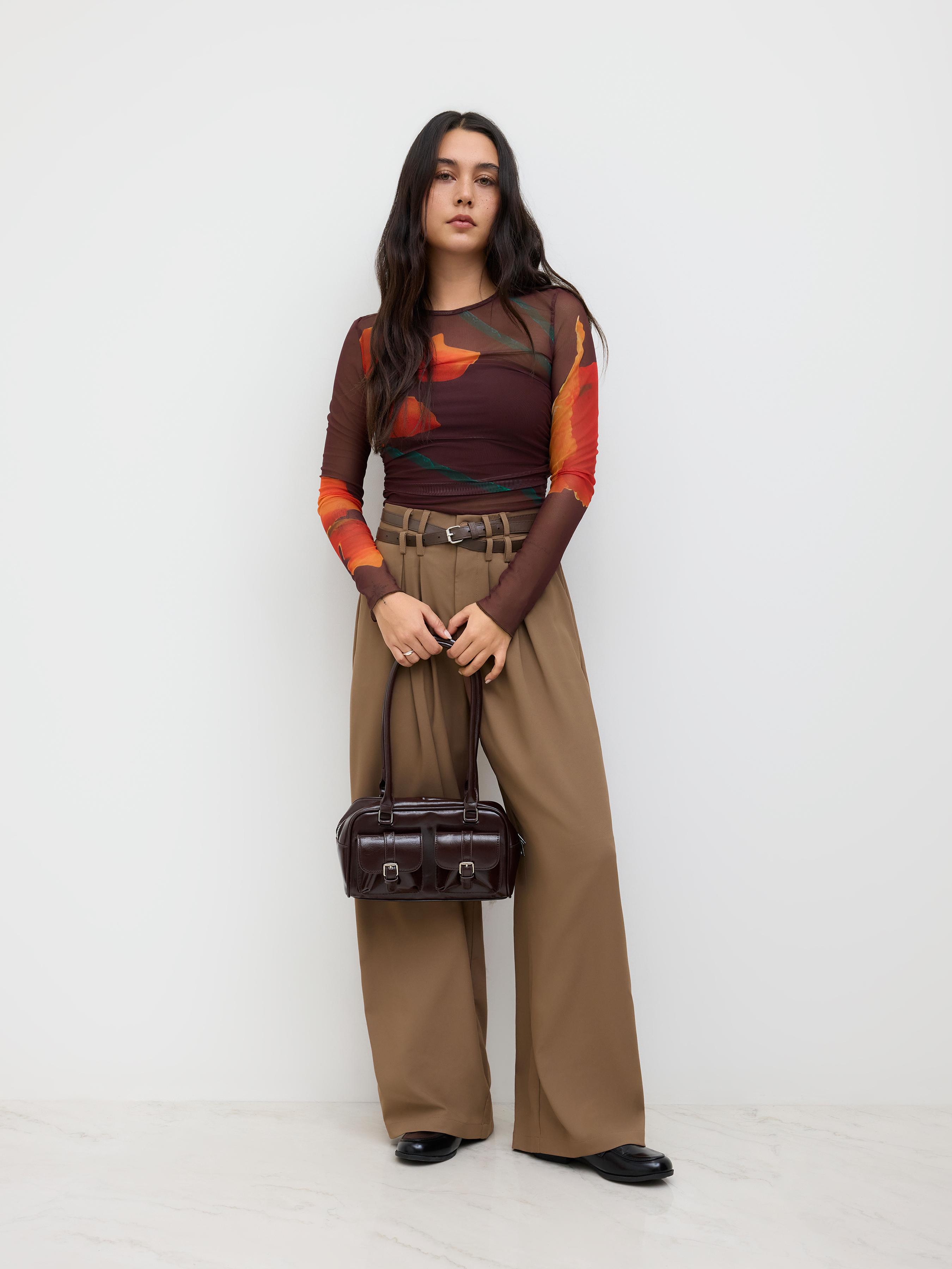 Mesh Round Neckline Floral Top With Solid Crop Tube Top