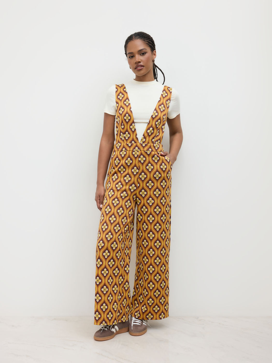 V-Ausschnitt Blumenmuster Geometrie Overalls