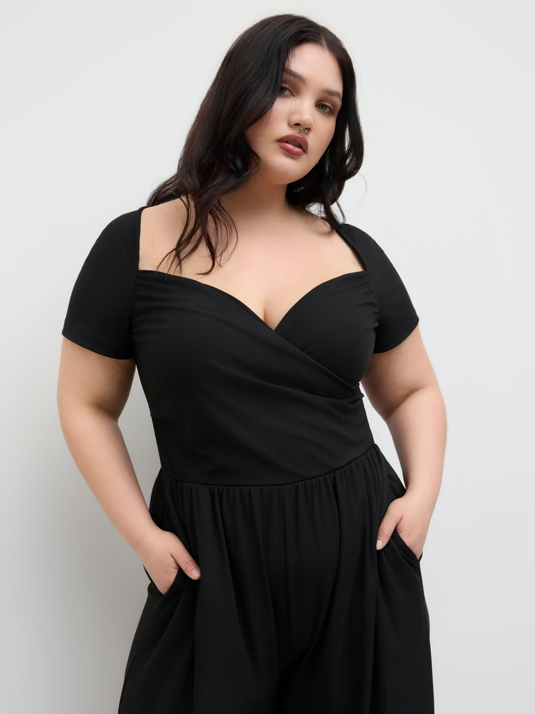 V-Ausschnitt, geriffeltes, gerade Beine Overalls Kurve & Plus