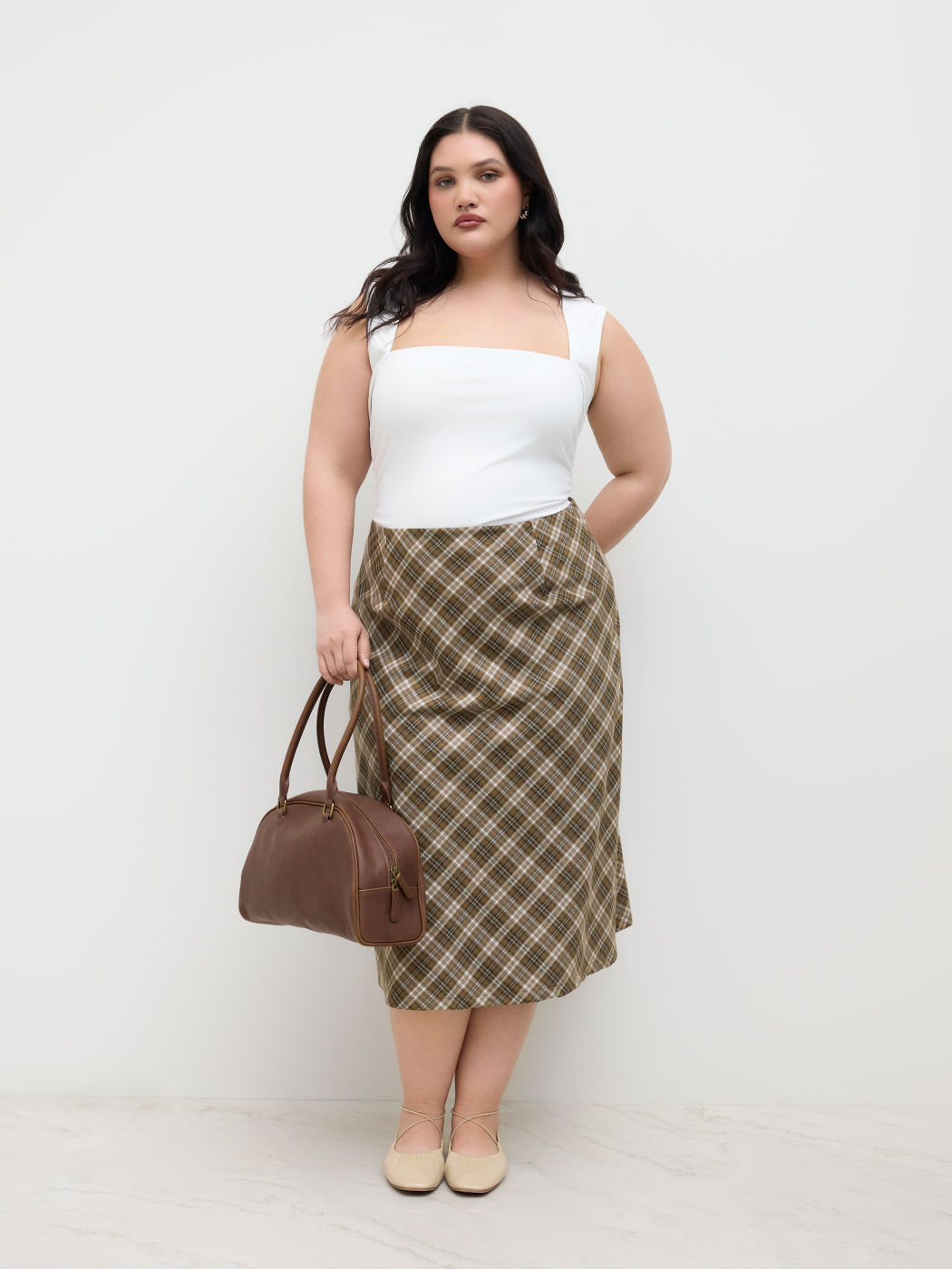 Mid Rise Tartan Midi Skirt Curve & Plus