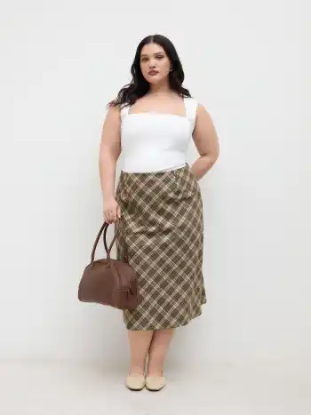 Mid Rise Tartan Midi Skirt Curve & Plus