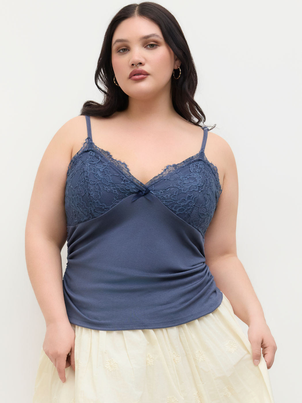 Sweetheart Spitze Schleifen Knitterung Cami Oberteil Kurve & Plus