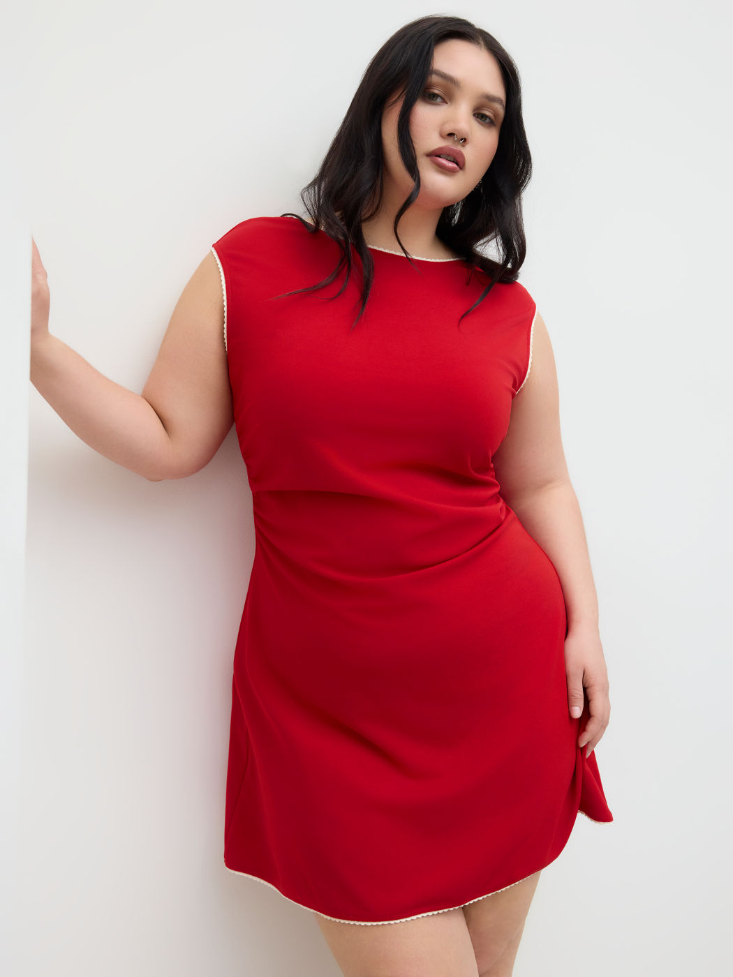 Boat Neck Bowknot Backless Mini Dress Curve & Plus