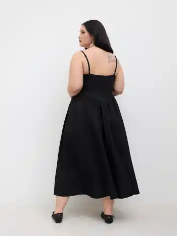 Leinen-Mischung Quadratischer Hals Broderie Anglaise Ruffle Maxikleid Kurve & Plus