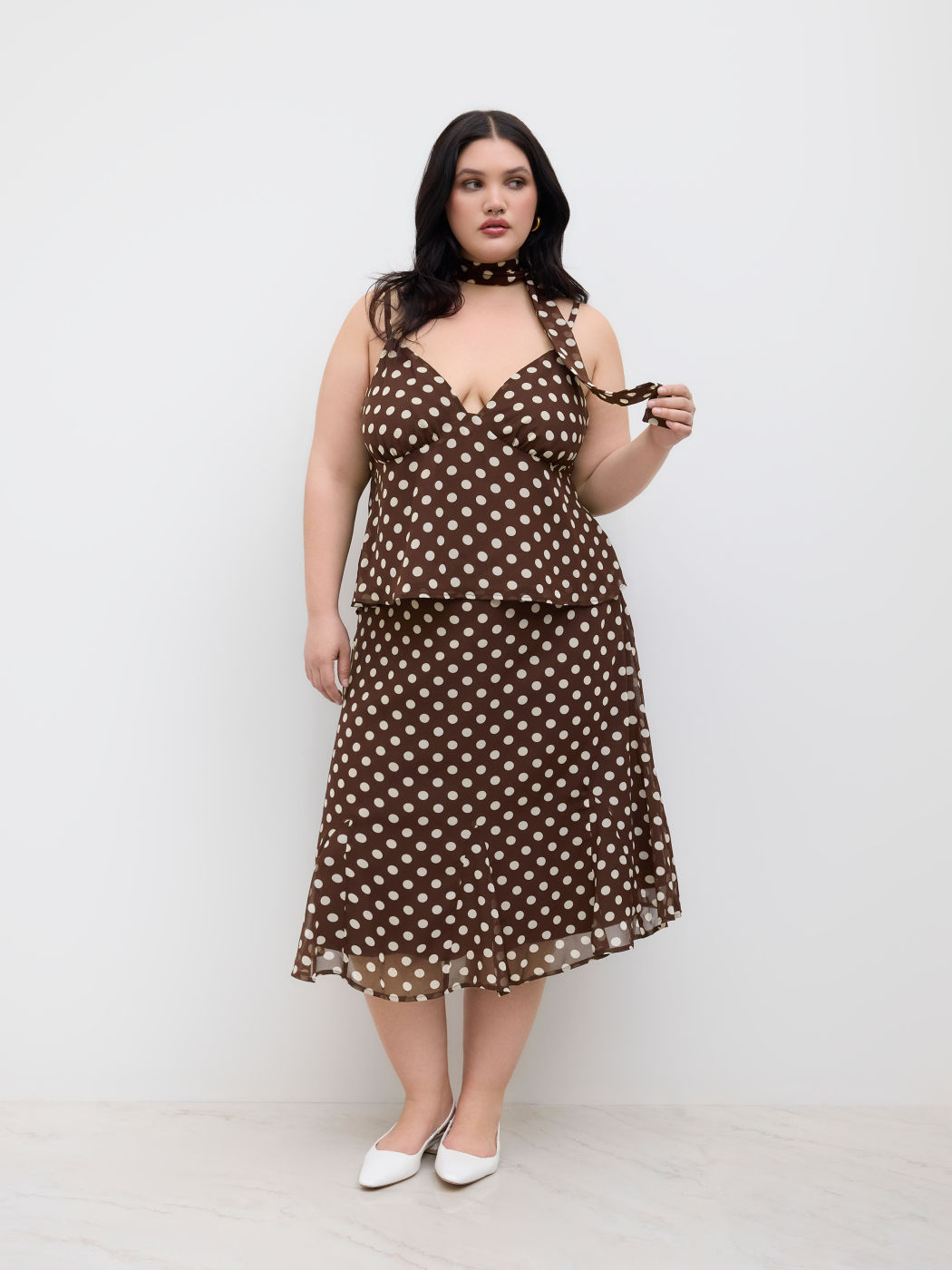 Chiffon Mittelhöhe Punkte Schleife Mermaid Midiskirt Kurve & Plus