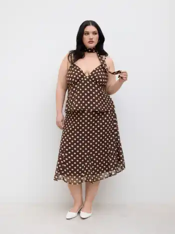 Jupe mi-longue sirène à pois et nœud en chiffon, taille moyenne Curve & Plus