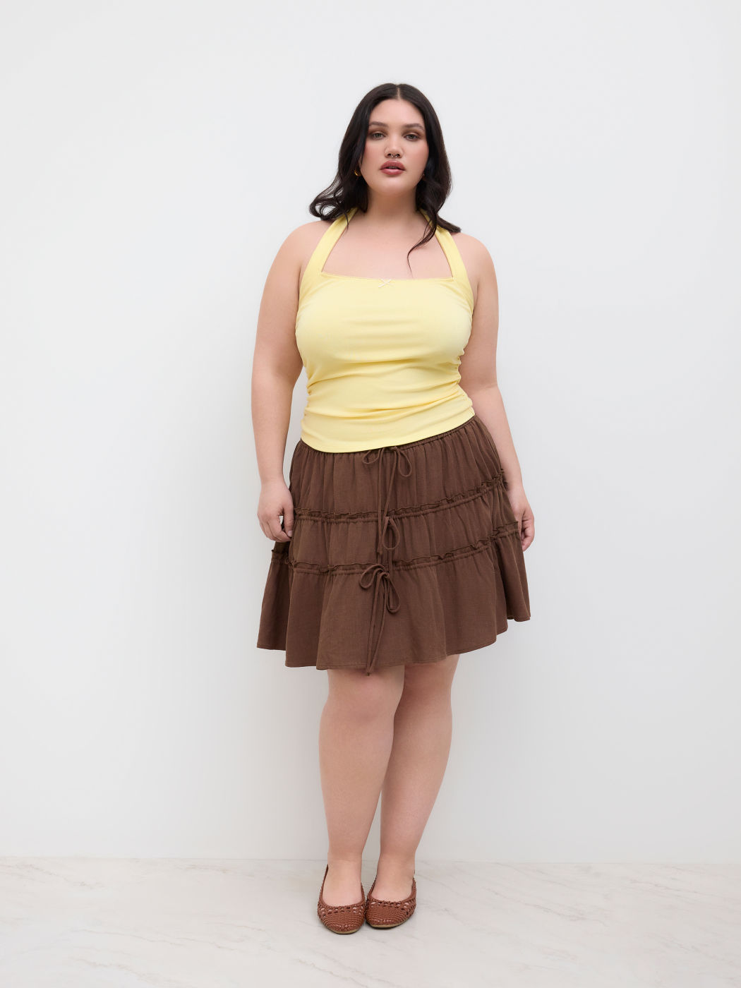 Halterhals-Bowschlaufe-Rusche-Tank-Top Kurve & Plus