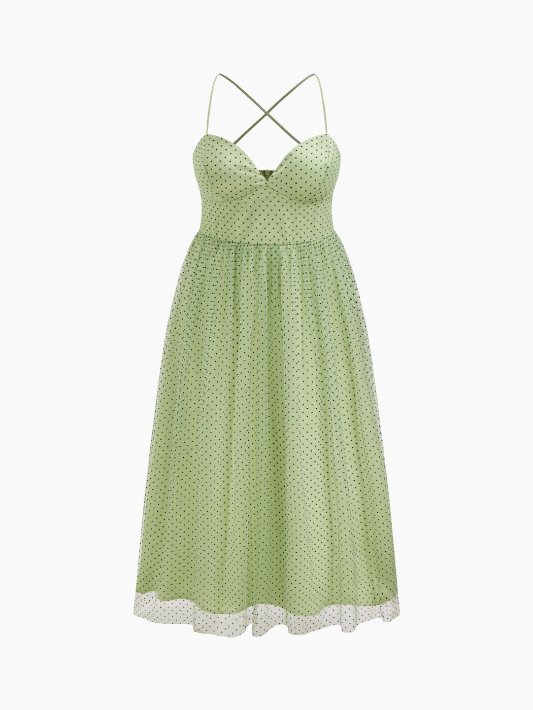 Abito lungo maxi a pois con scollo a V in rete incrociato Curve & Plus