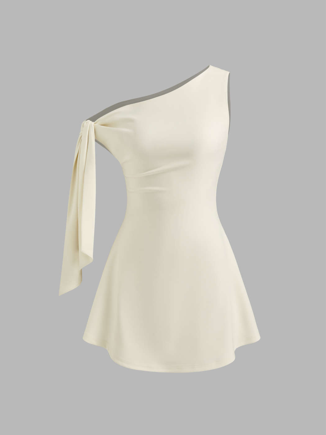 Asymmetrical Neck Knotted Mini Dress