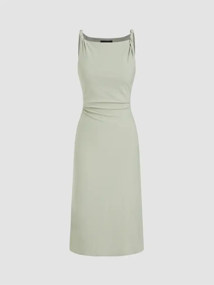 Formal Dresses Knit Fabric Boat Neck Solid Ruffle Ruched Maxi Dress For Date Wedding