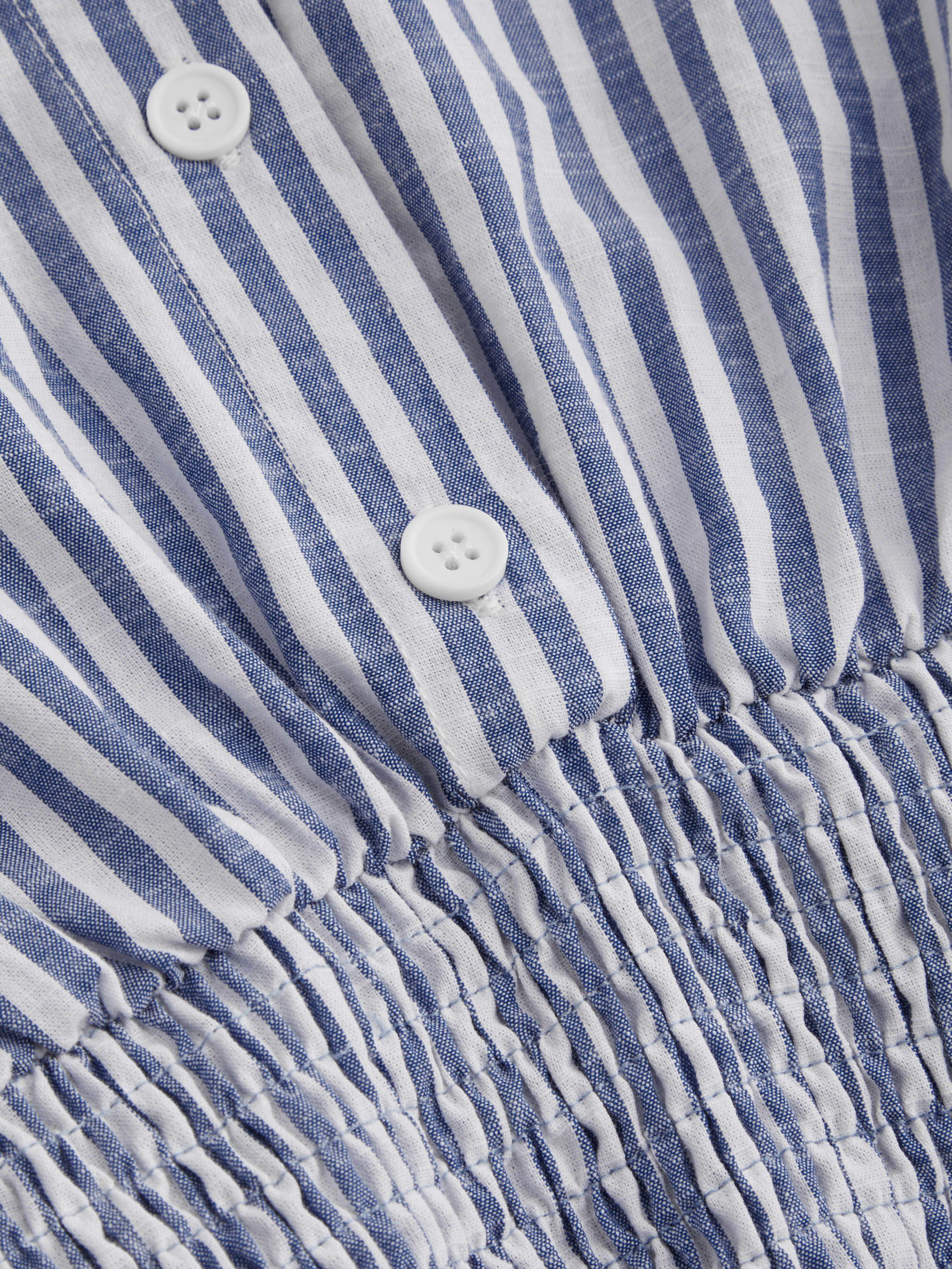 【Cider】シャーリング ボタン シャツ ドレス Woven Cotton-blend Collar Striped Shirred Button Mini Shirt
