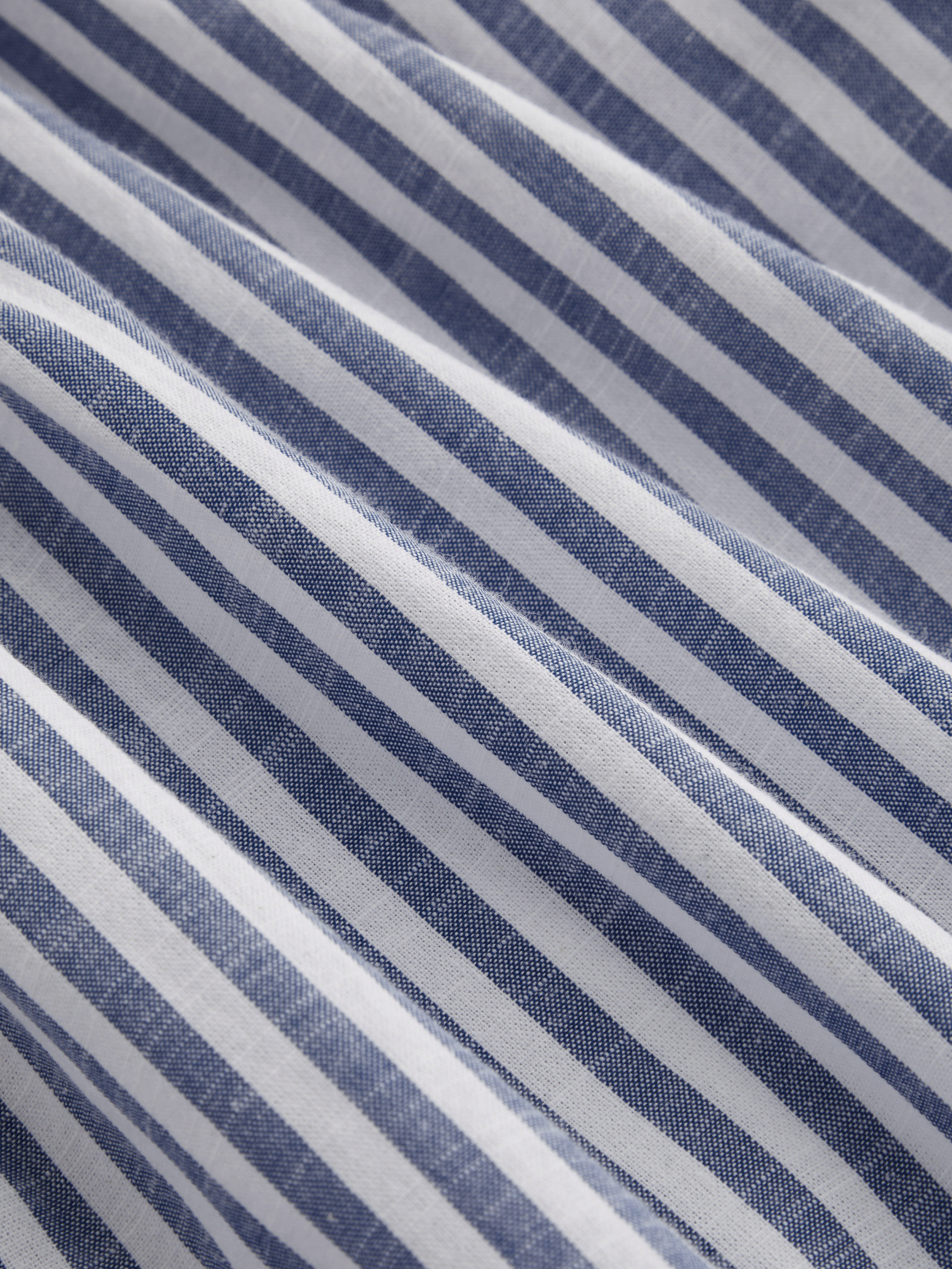 Woven Cotton-blend Collar Striped Shirred Button Mini Shirt