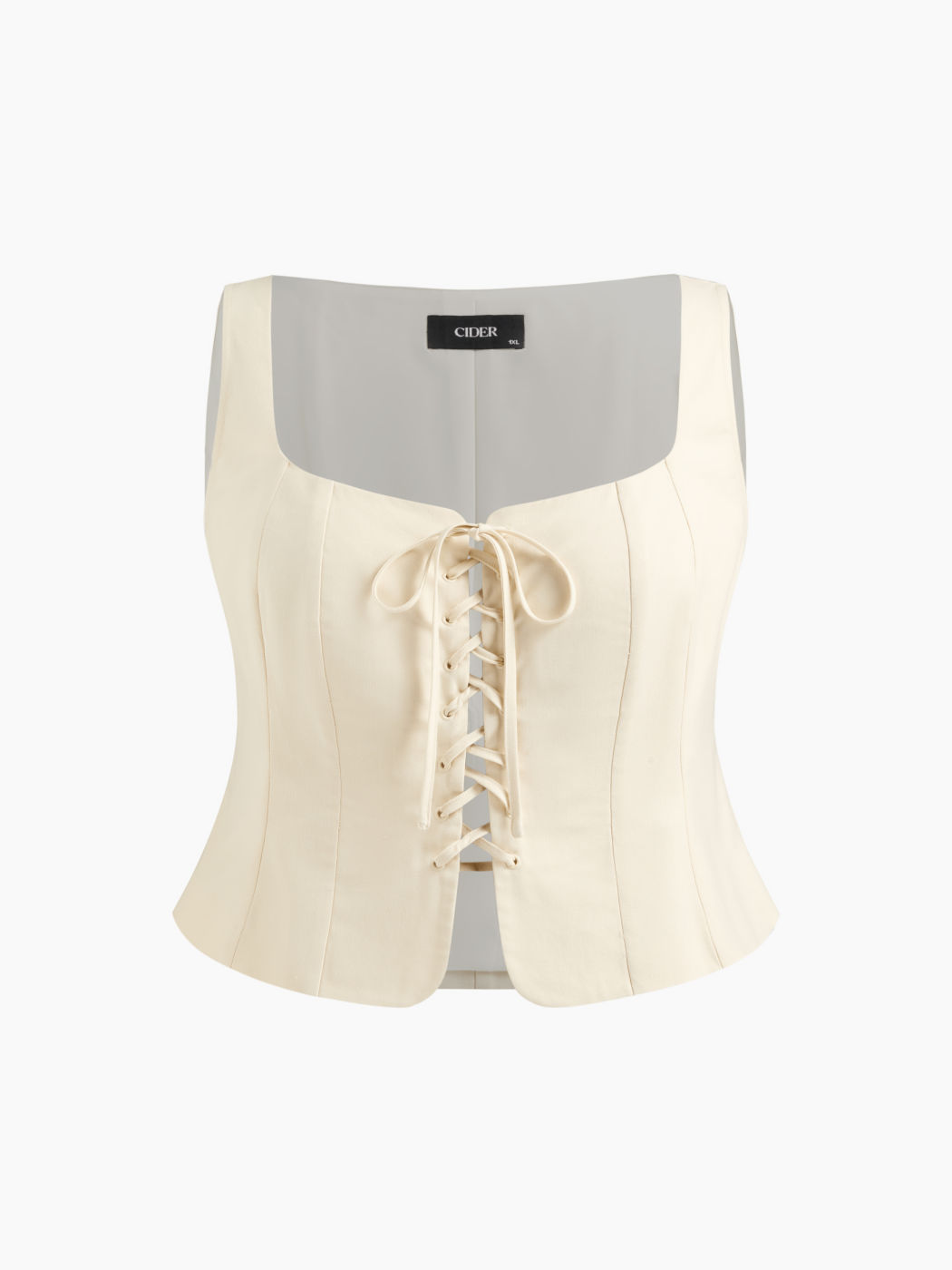 Linen-blend Square Neck Lace Up Tank Top Curve & Plus