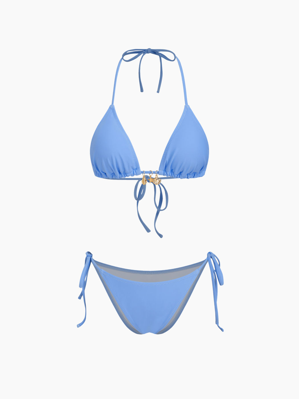 V-neck Shell Detail Halter Tie Side Bikini Set