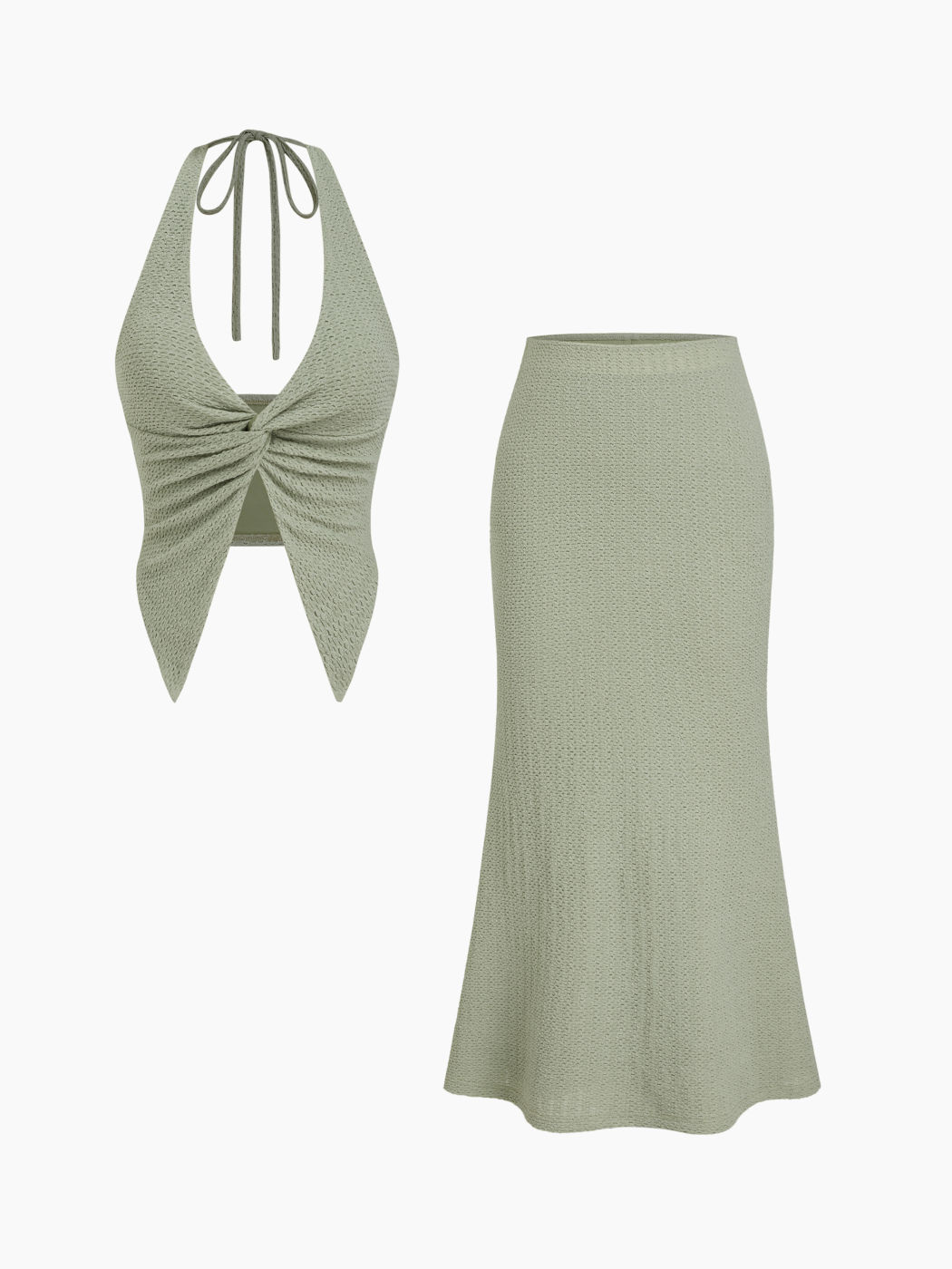 Strickstoff V-Ausschnitt Tanktop & Midiskirt Set