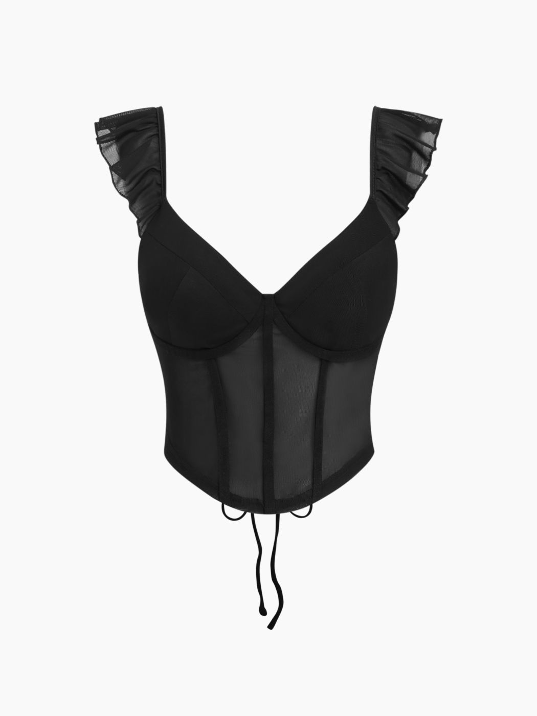 Mesh V-neck Ruffle Corset Lace Up Tank Top