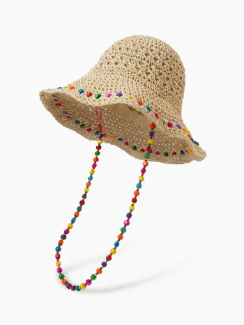 COLORFUL BEAD LACE-UP STRAW HAT