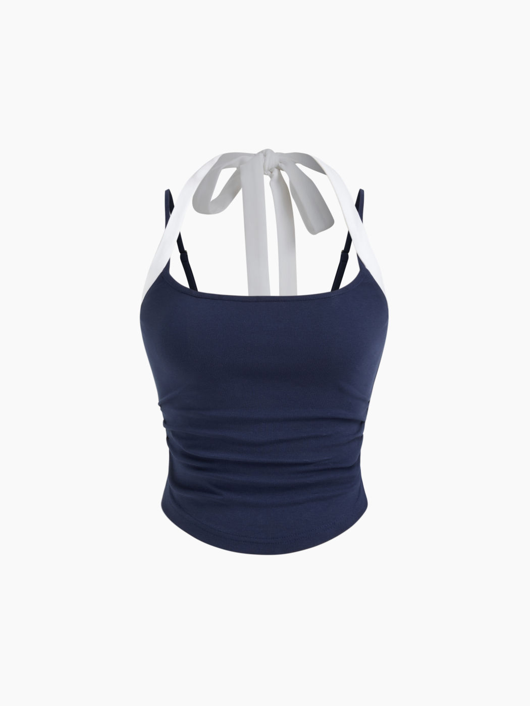 Cotton-blend Halter Neckline Ruched Knotted Cami Top
