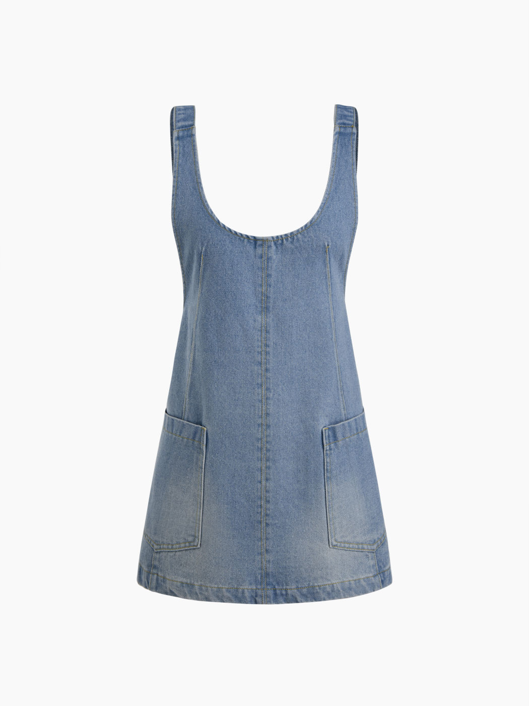Denim U-neckline Pinafore Smock Mini Dress
