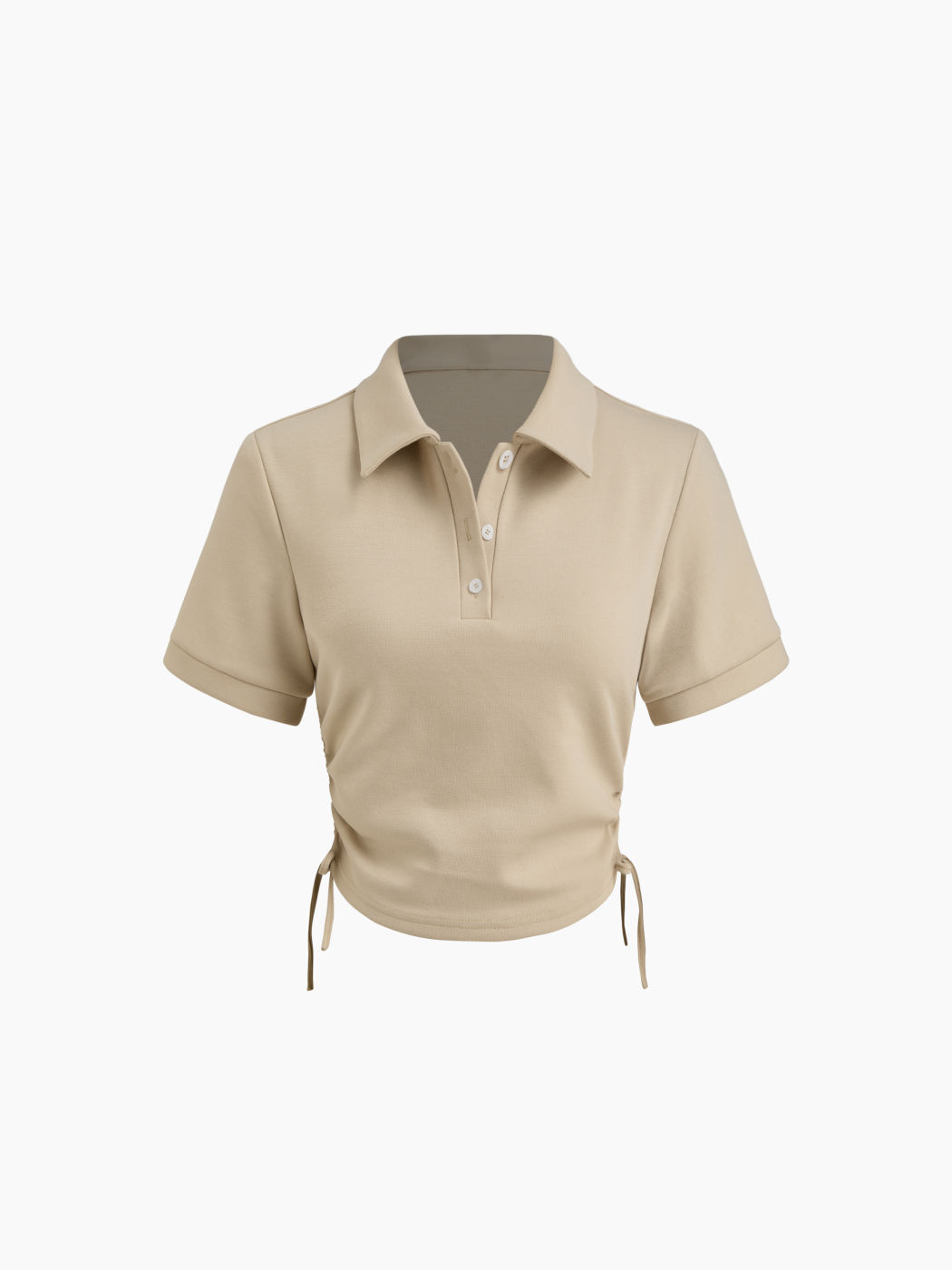 Cotton-blend Collar Drawstring Short Sleeve Top