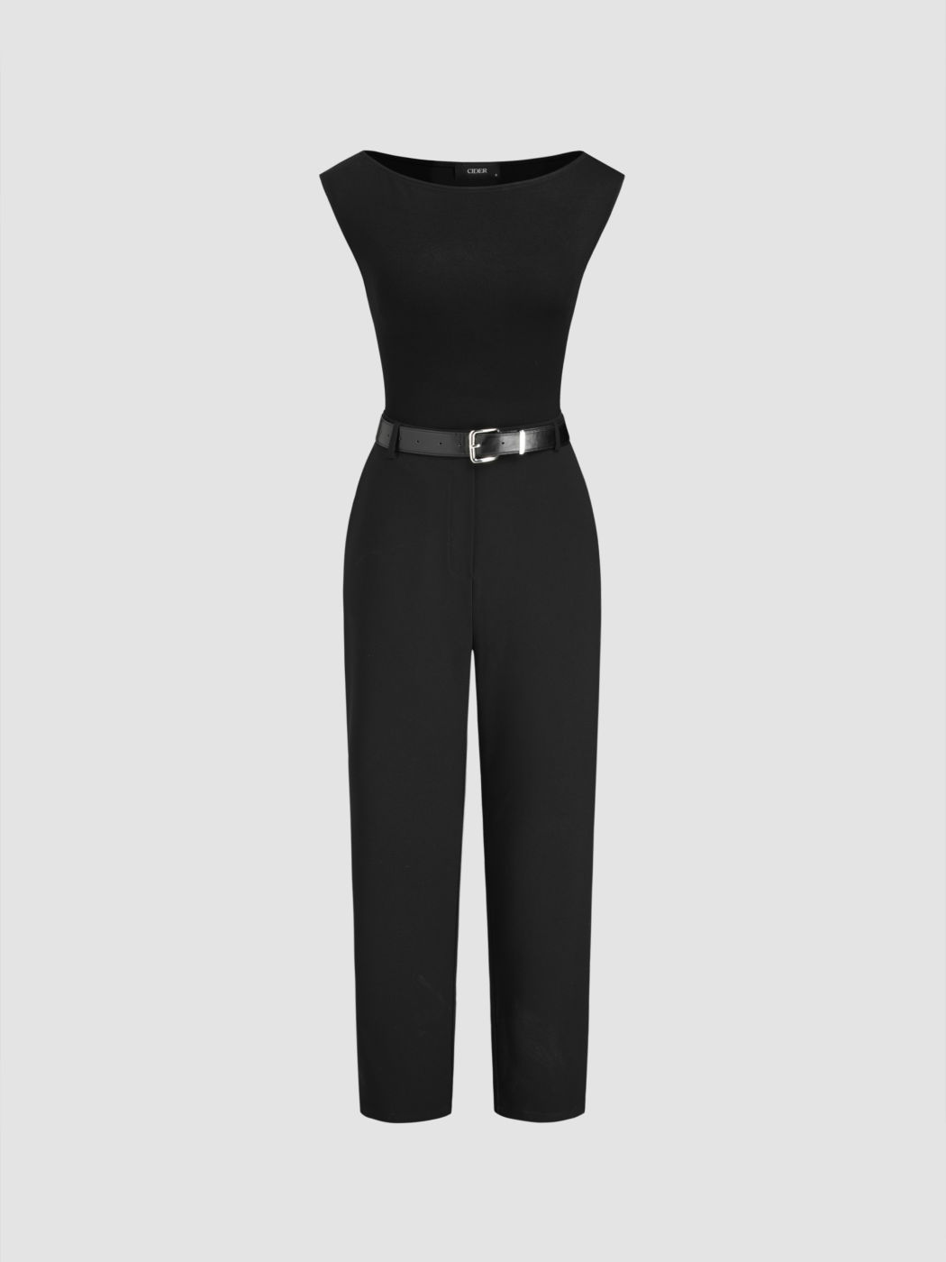 Boat Neck Tapered Jumpsuit With Belt