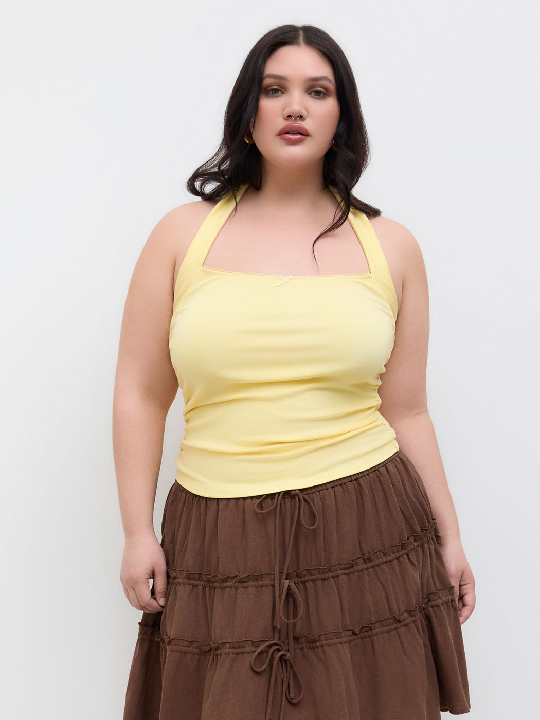 Halterhals-Bowschlaufe-Rusche-Tank-Top Kurve & Plus