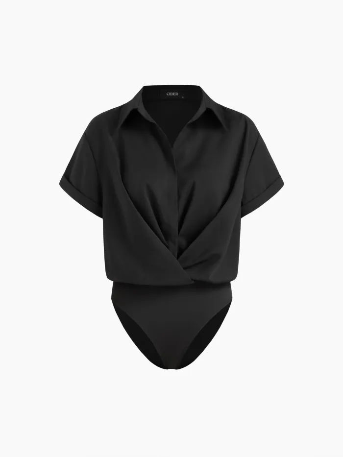 100% Cotton Collar Roll-up Sleeve Shirt Bodysuit