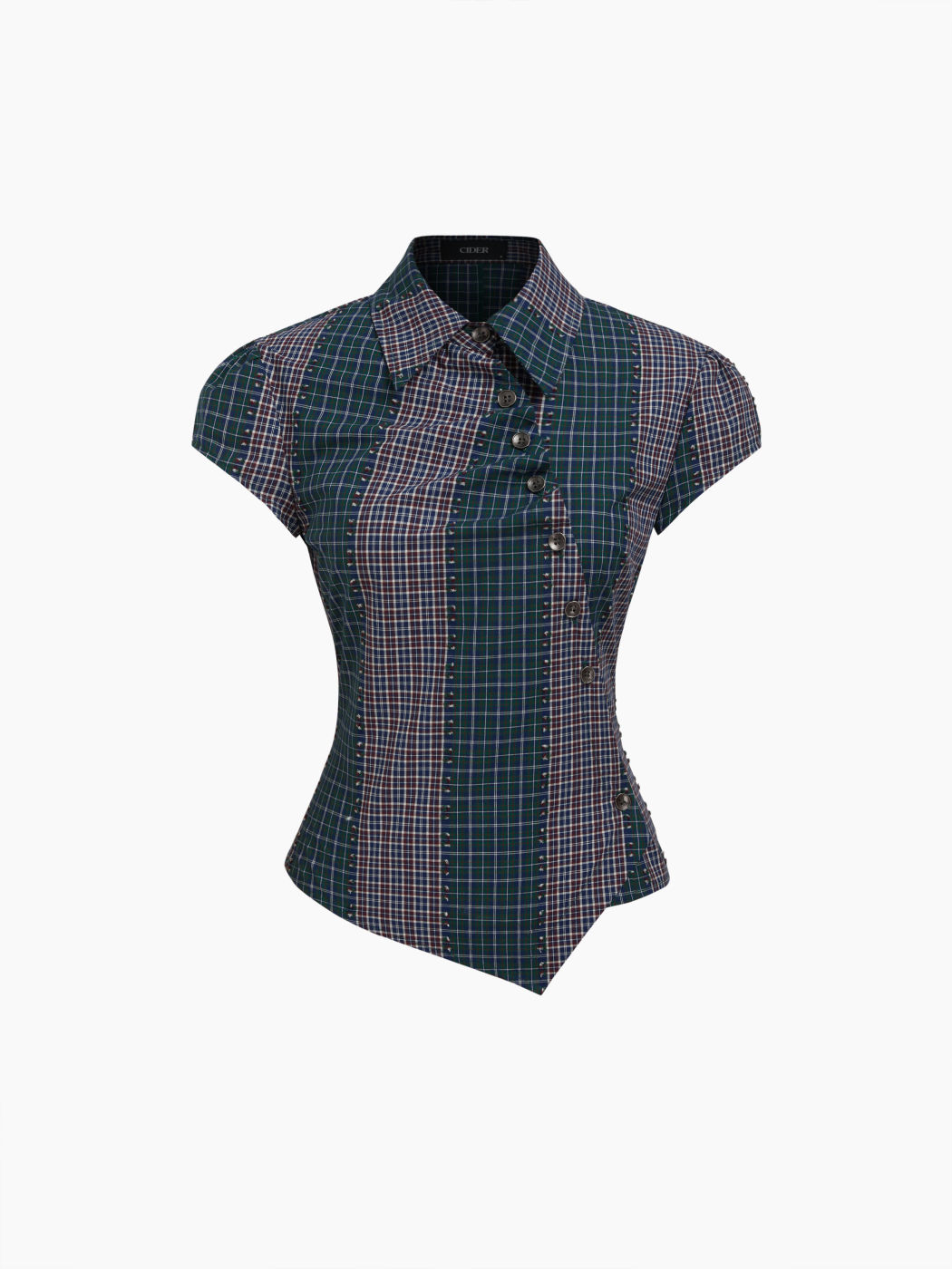 100% Baumwolle asymmetrisches Knopfshirt in zwei Tönen mit Flicken