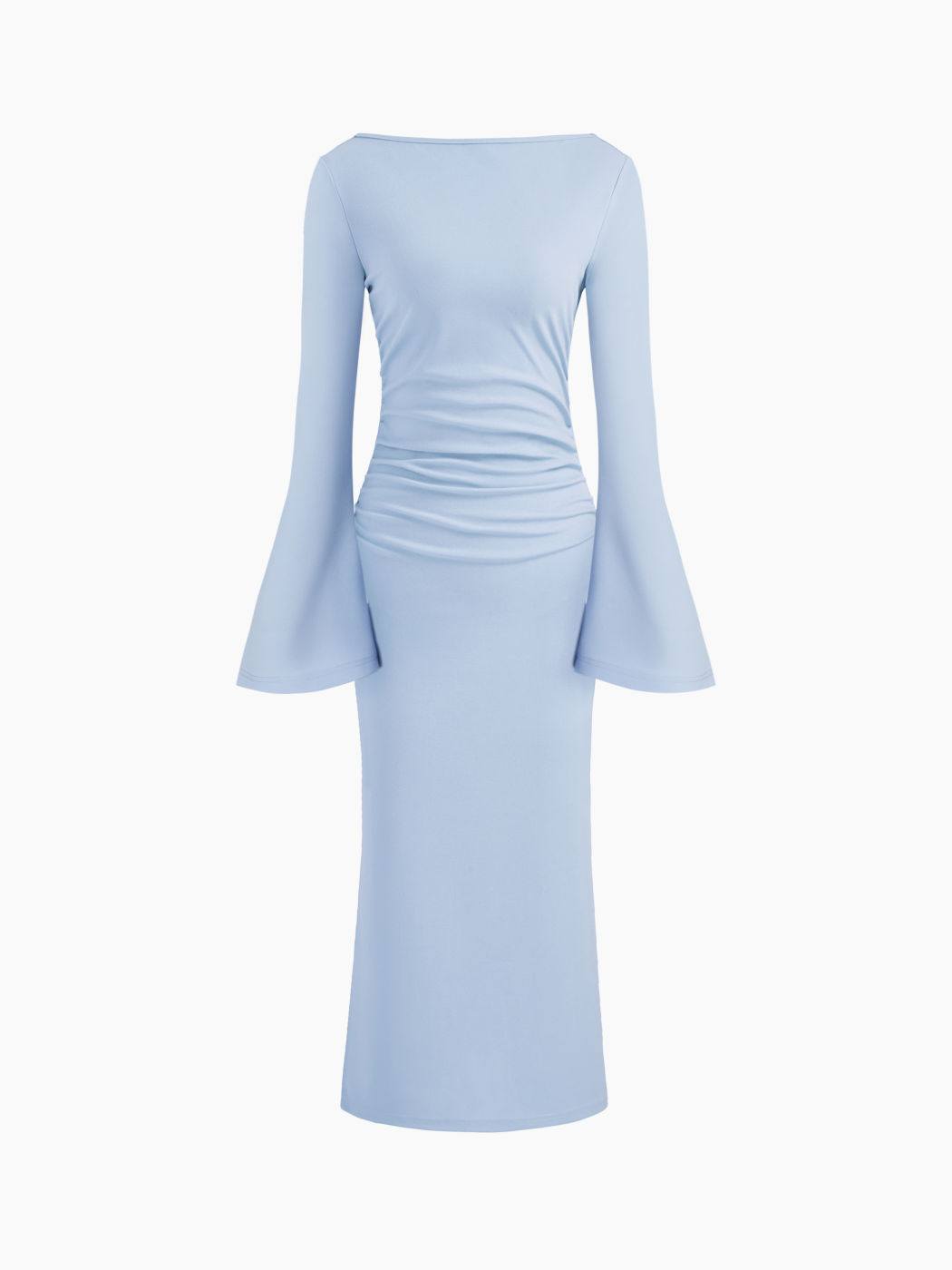 Boat Neck Ruched Bell Sleeve Maxi Dress