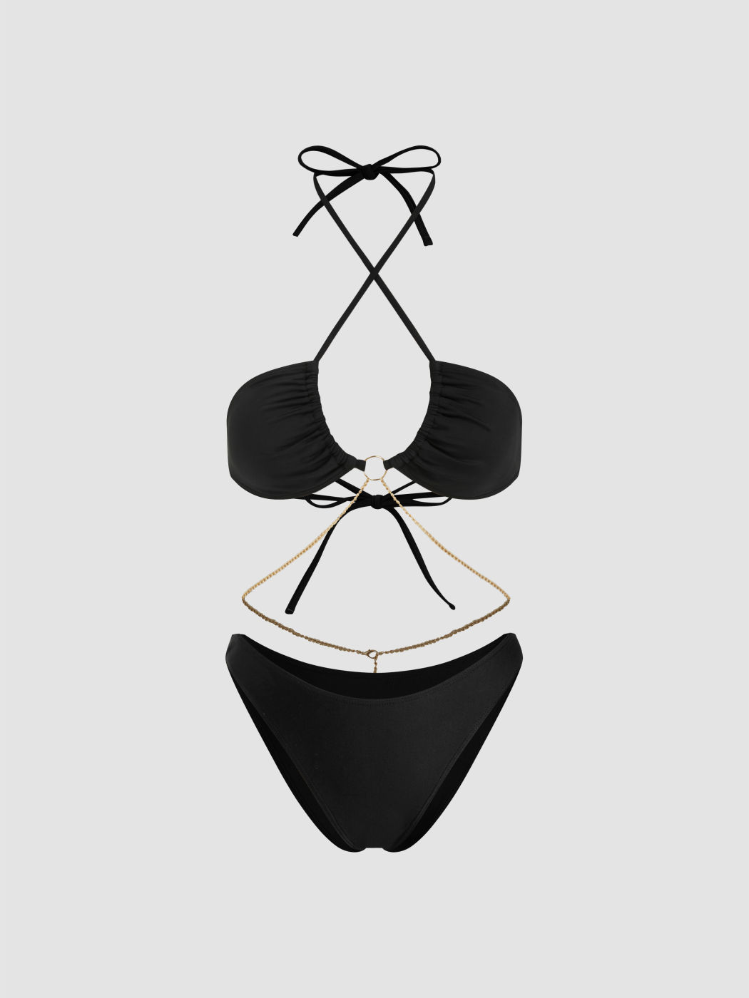 Multi-Way Halter Neckline O-Ring Chain Linked Triangle Cheeky Bikini Set