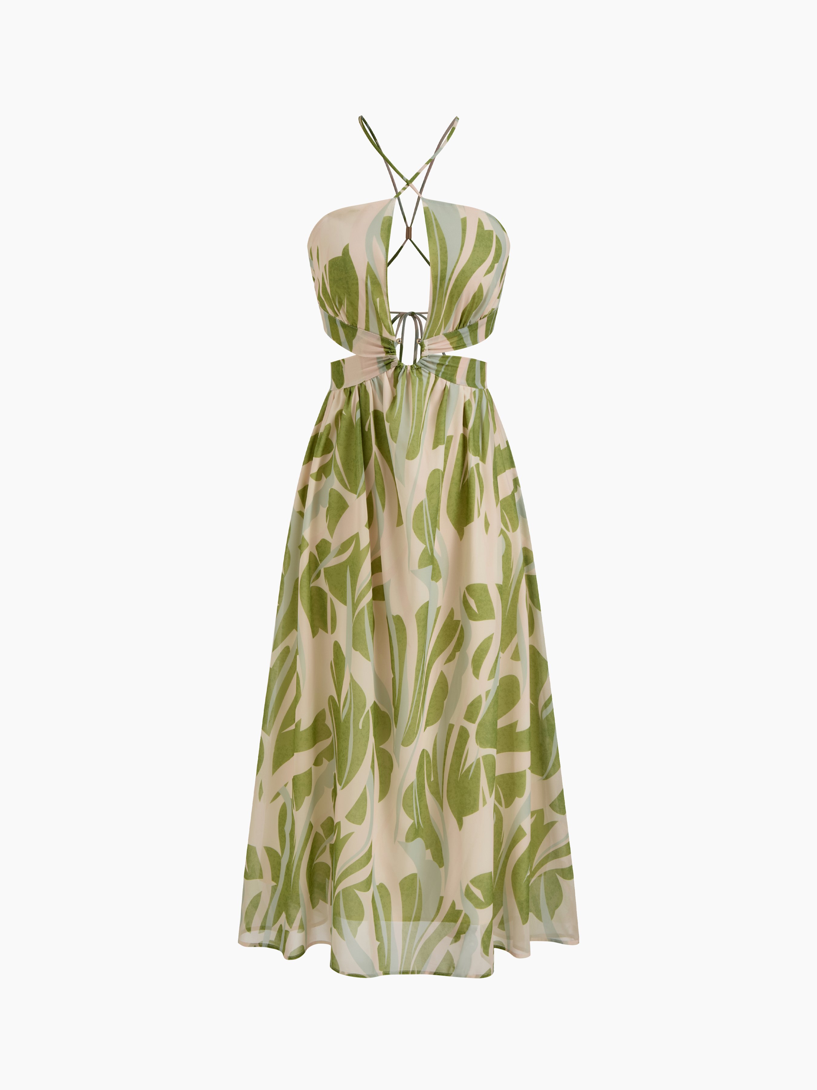Chiffon Chiffon V-neck Floral O-Ring Backless Maxi Dress For Vacation