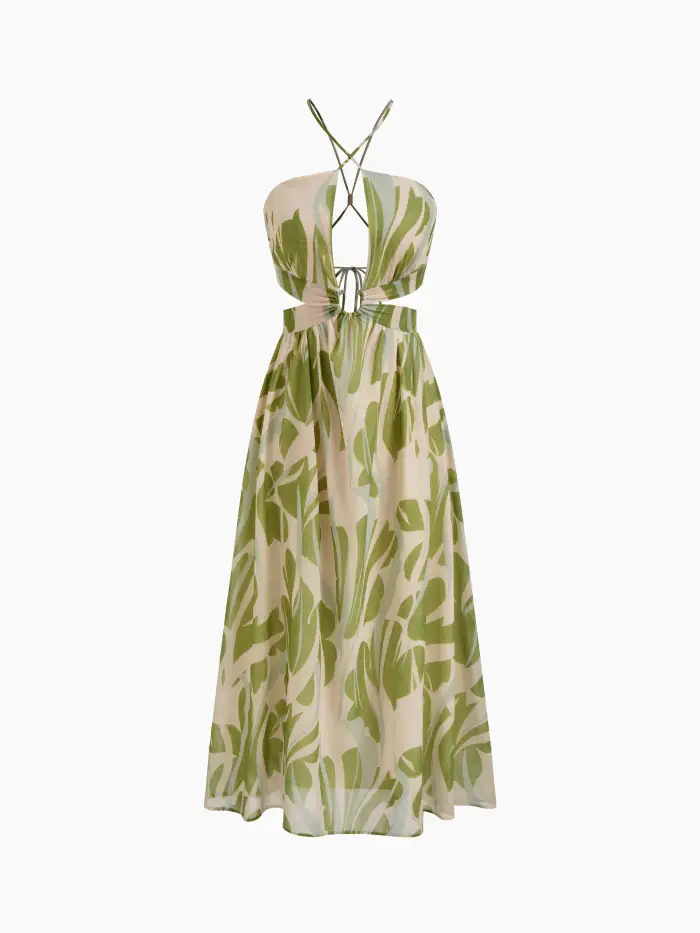 Woven Square Neck Bowknot Corset Ruffle Split Cami Maxi Dress For Date Vacation Holiday