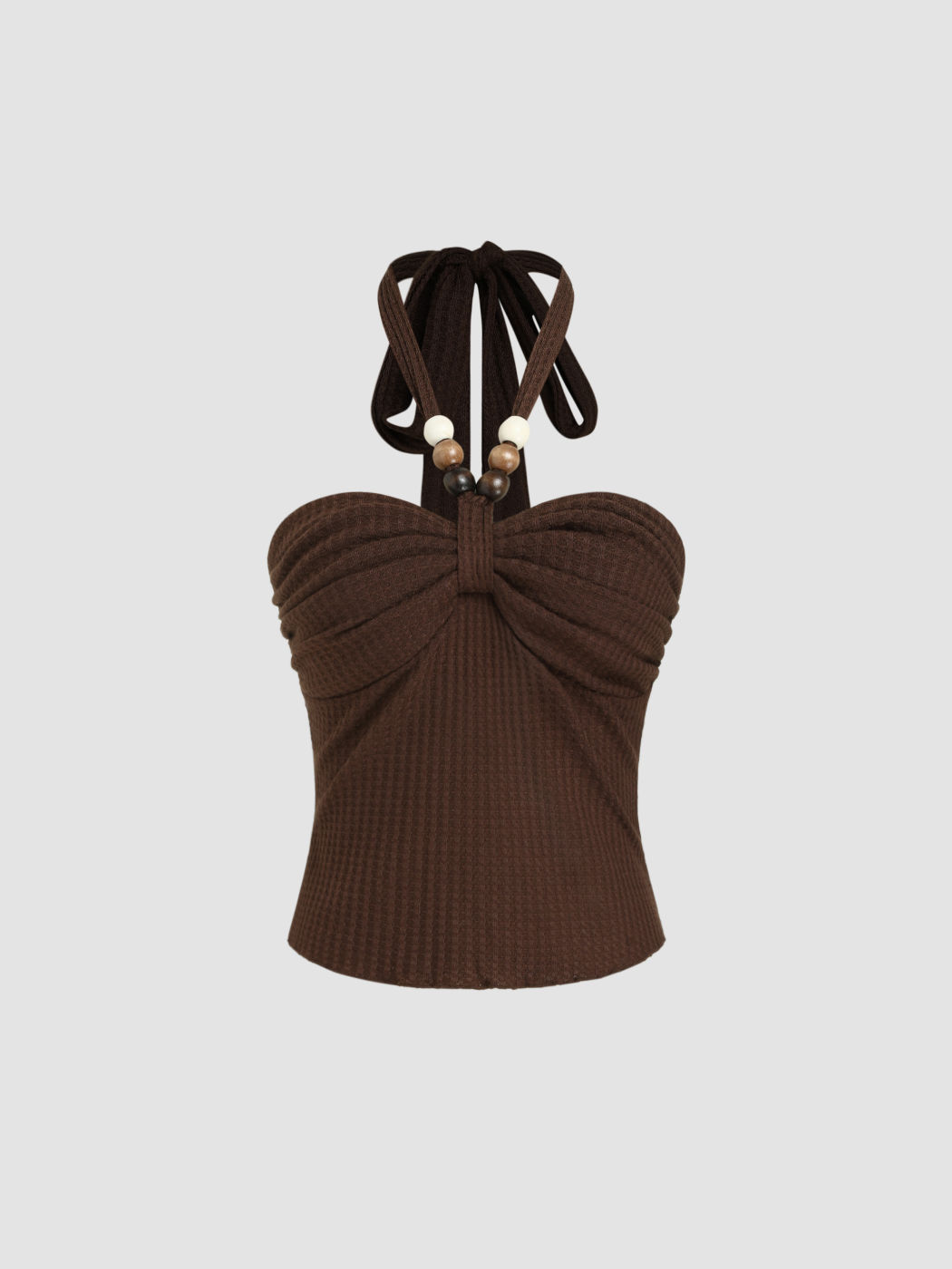 Halter Neckline Wooden Bead Crop Top