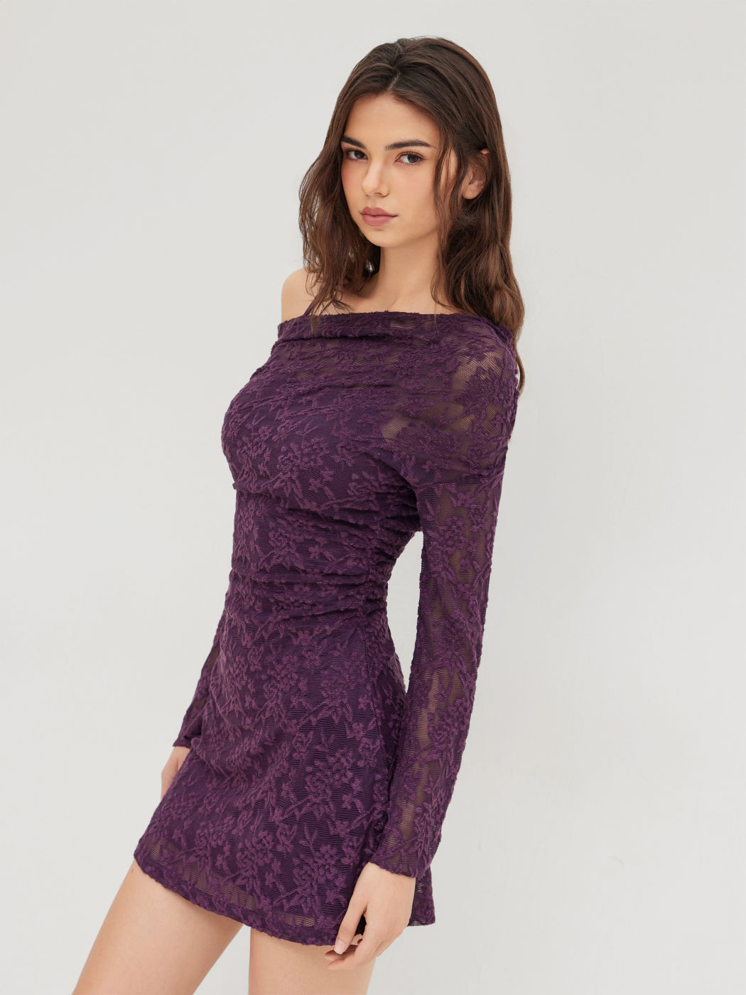 Asymmetrical Neck Floral Ruched Mini Dress With Cami Mini Dress