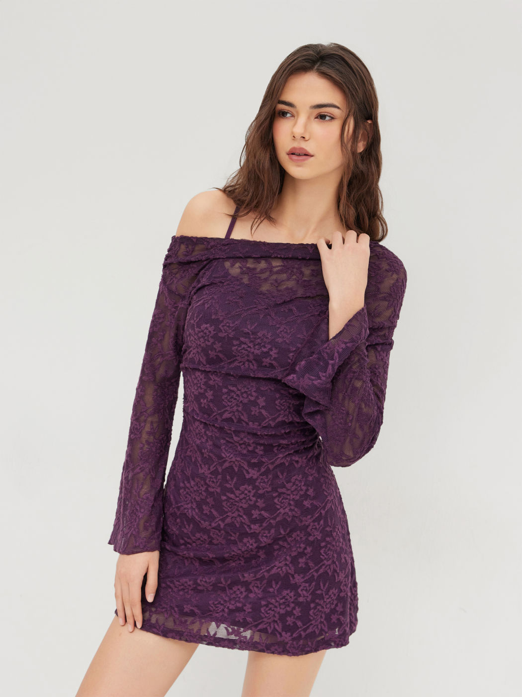 Asymmetrical Neck Floral Ruched Mini Dress With Cami Mini Dress