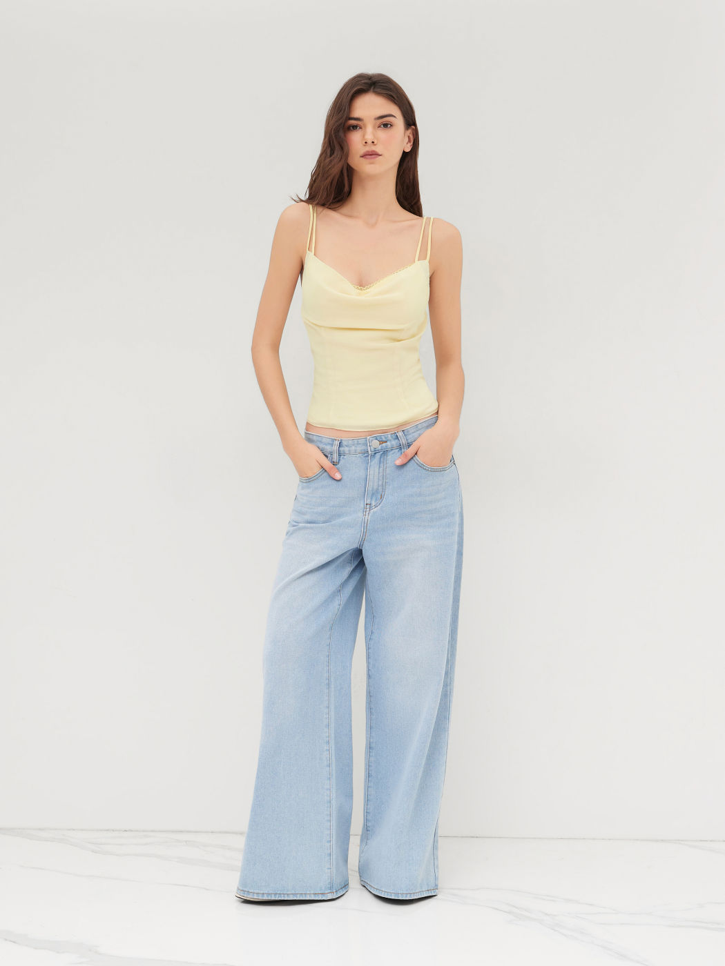 Chiffon Cami-Top mit Rundhalsausschnitt und Salatrand
