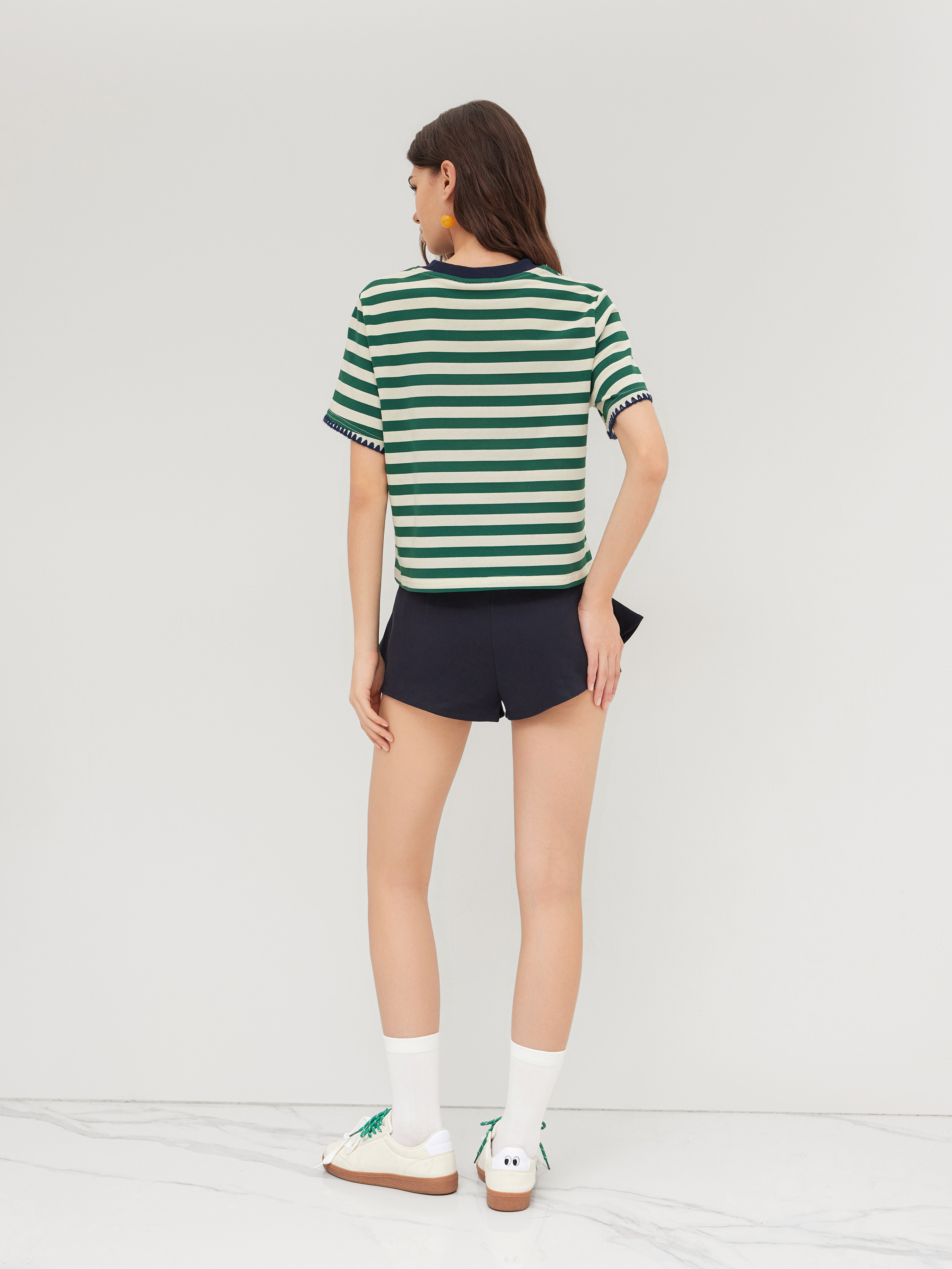 Knit Fabric Oversized Cotton-blend Stripe Tee For Daily Casual