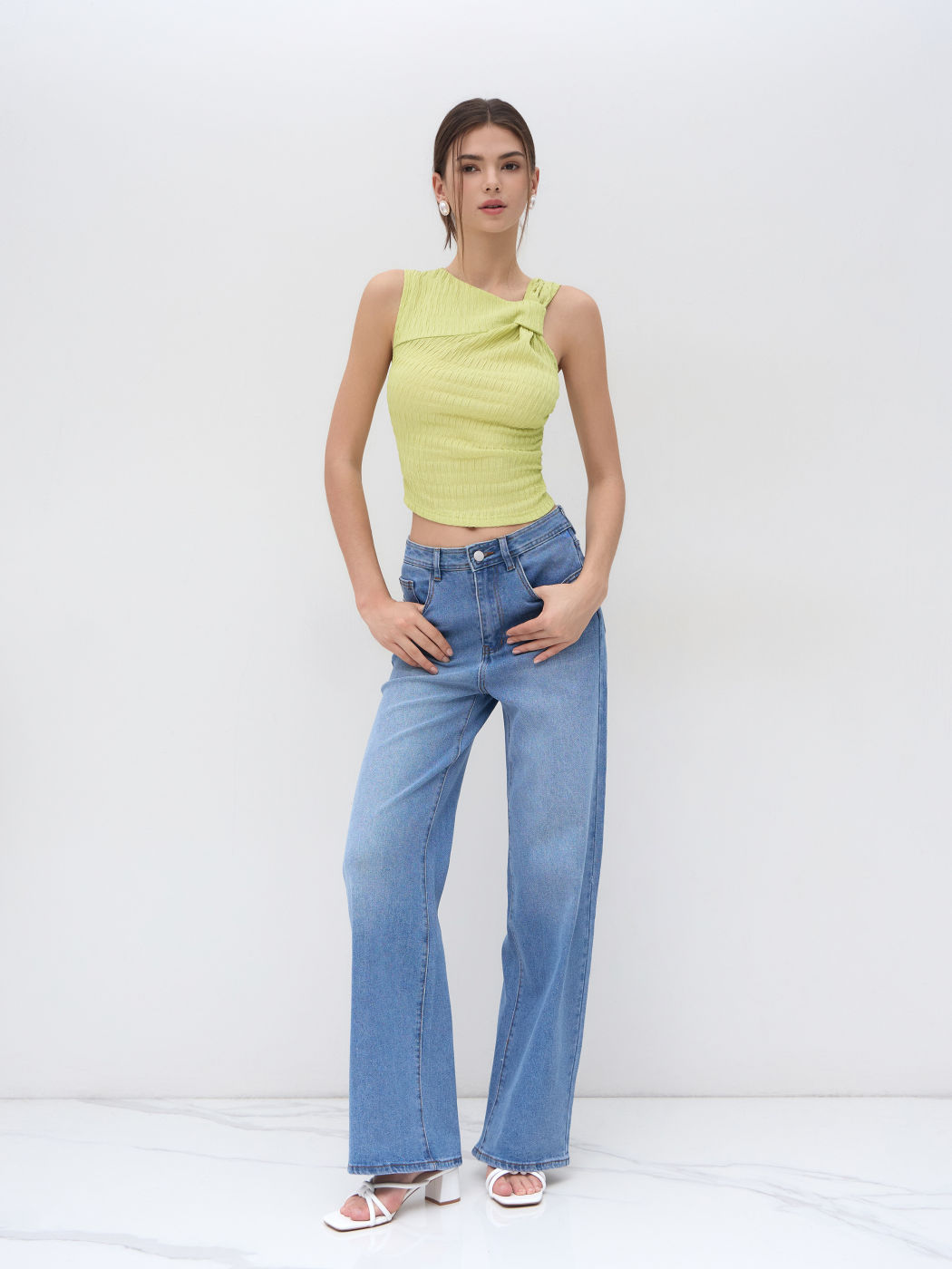 Asymmetrical Neck Ruched Crop Tank Top
