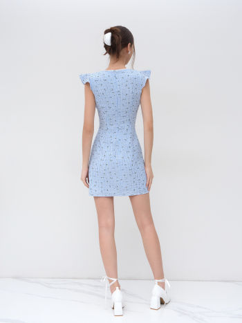 Cotton-blend Gingham Floral Lace Trim Mini Dress