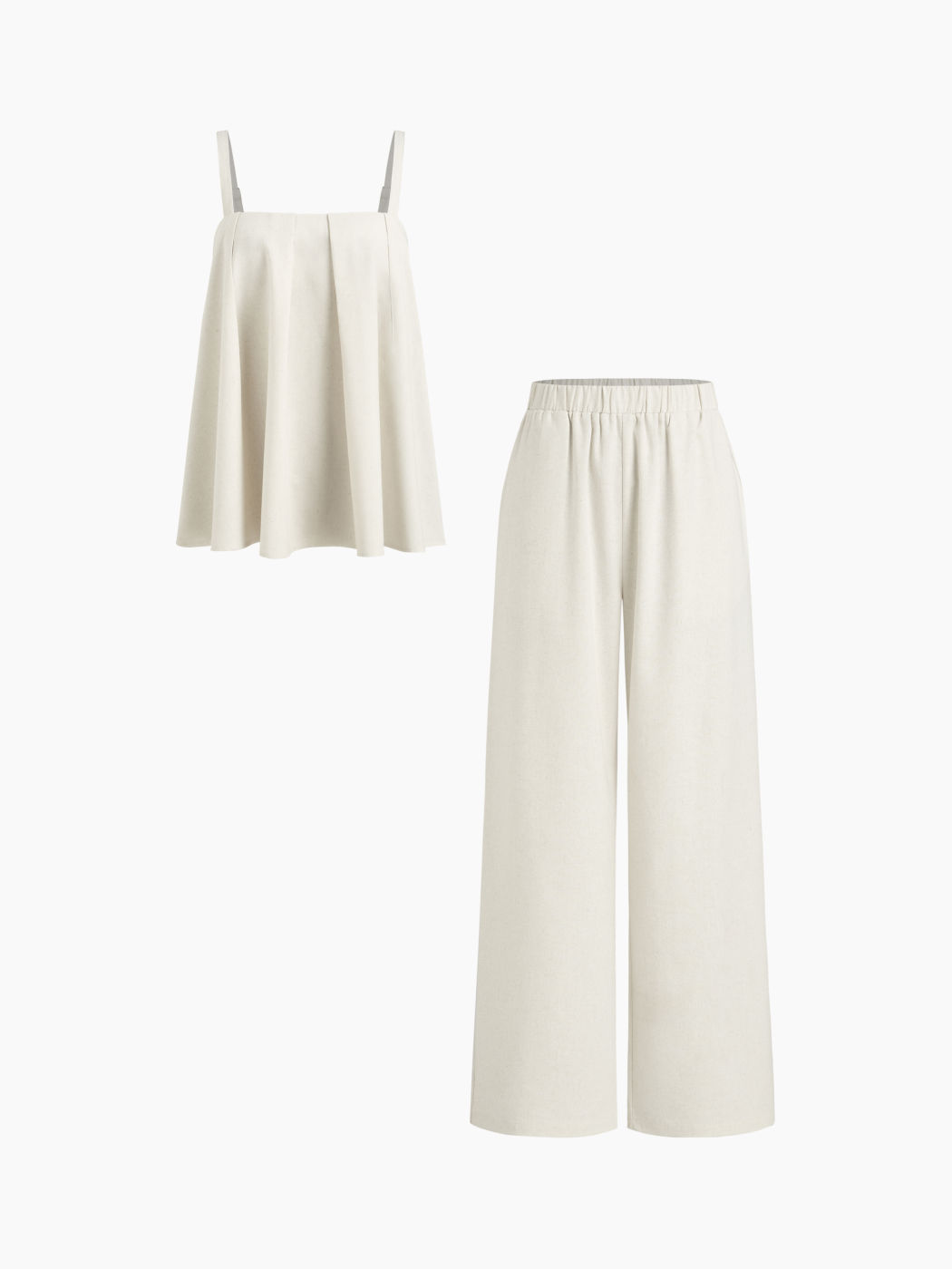 Linen-blend Pleated Cami Top & Mid Rise Elastic Waist Straight Leg Trousers Set