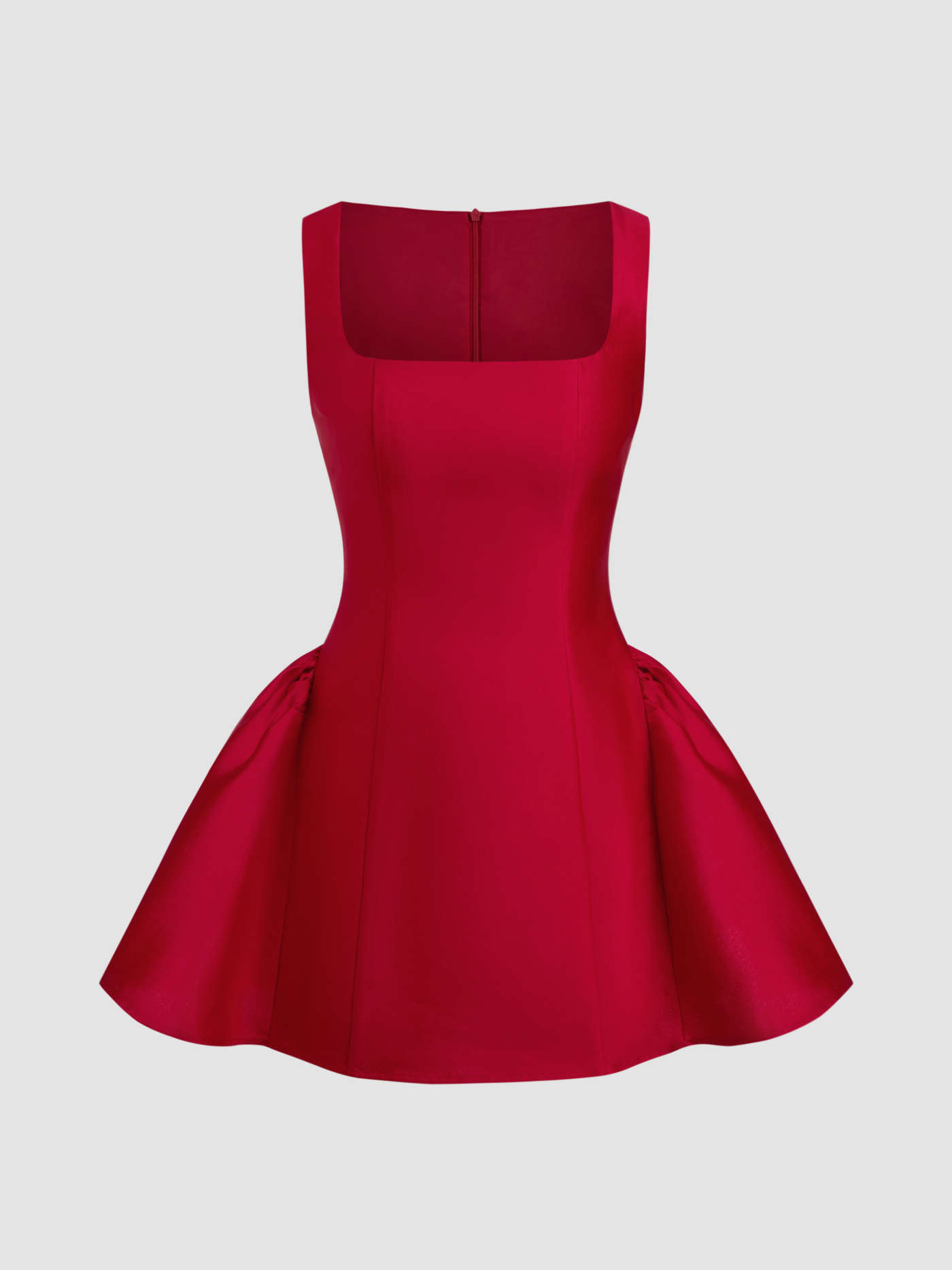 Woven Square Neck Ruffle Zipper Mini Dress For Wedding