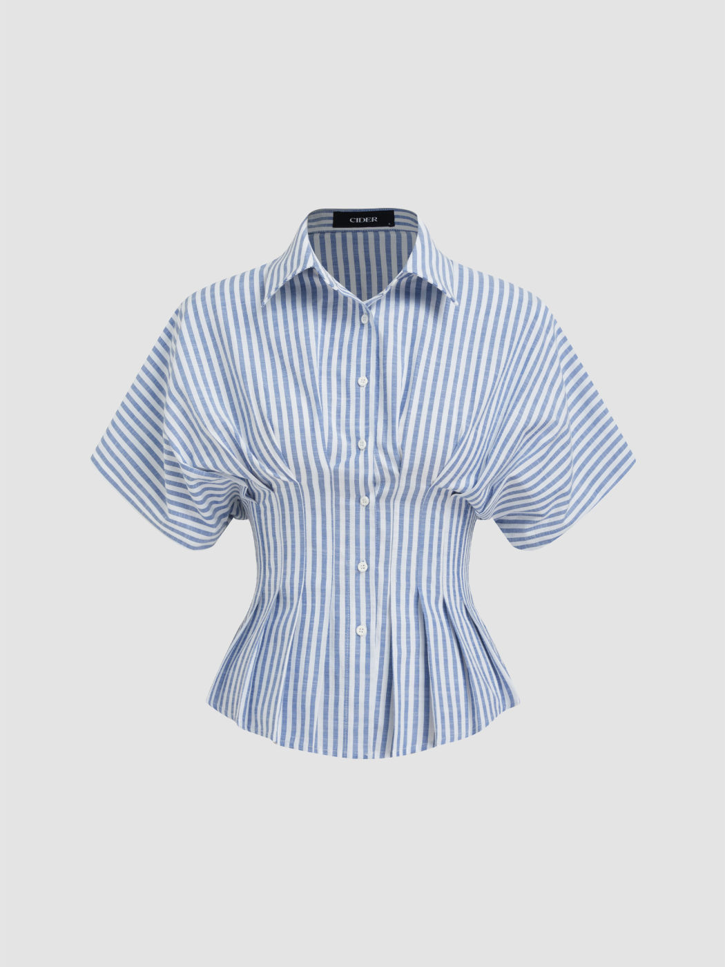 Baumwollmischung Kragen Streifen Gebundene Taille Bluse
