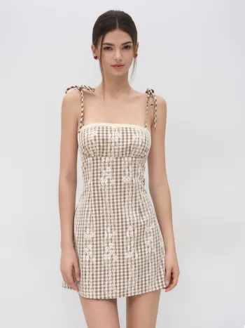 Square Neck Floral Knotted Mini Dress