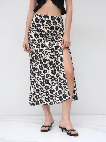 Mittlerer Bund, floral, geriffelt, geteilt, mermaid Stil Maxi-Rock