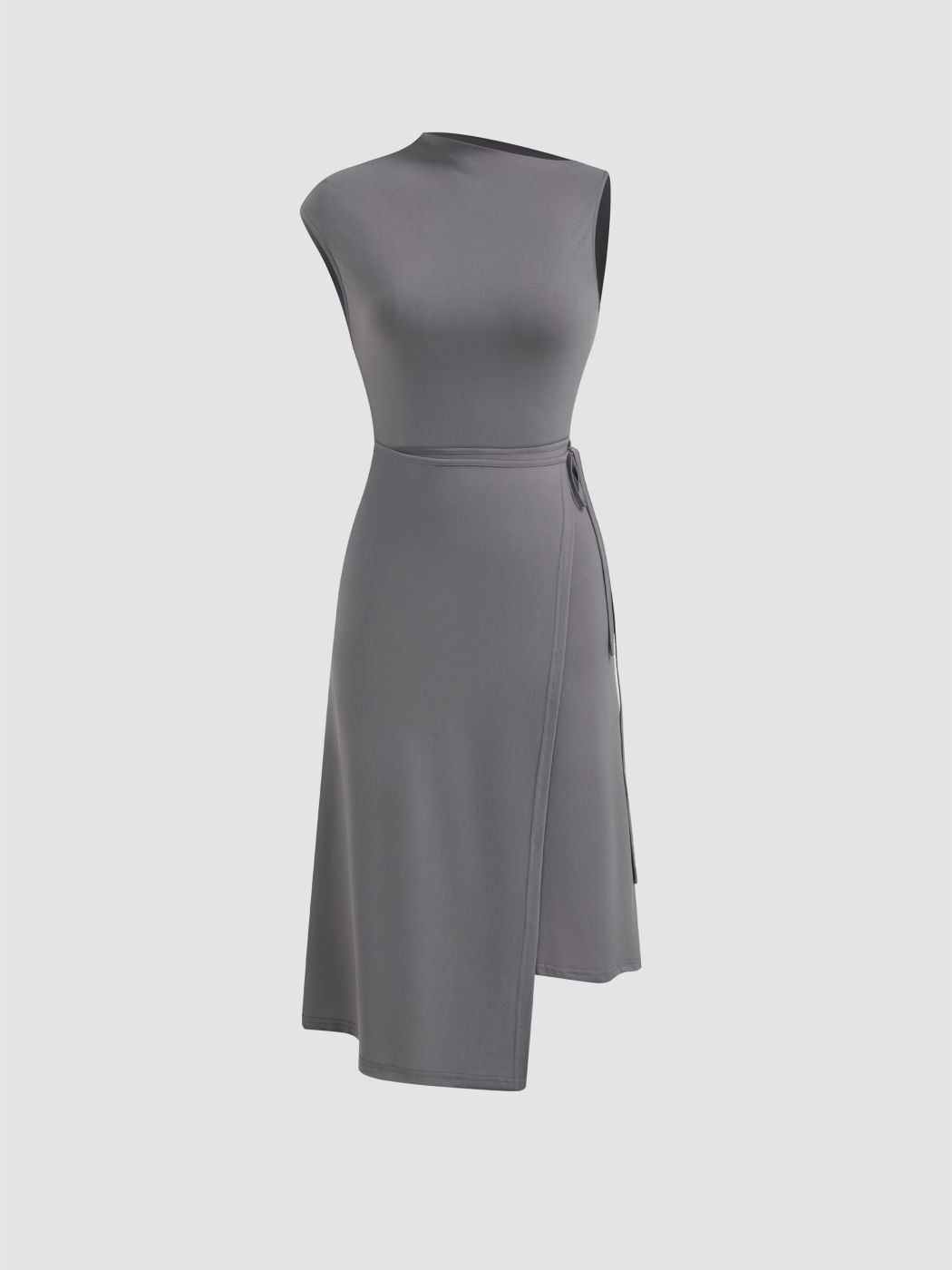 Zwei-Wege-Asymmetrisches Halsumschlag-Knoten-Midikleid